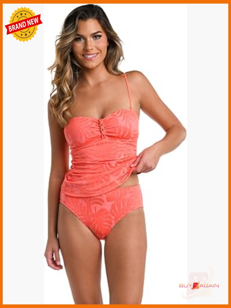 Bandeau Tankini Swimsuit Top With Adjustable Straps, Molded Cups, Macrame Detail